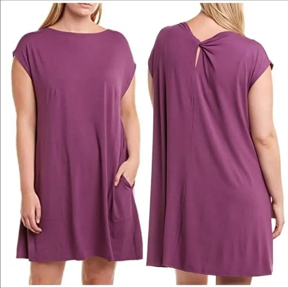 Nwt Eileen Fisher Purple Back Twist Jersey Dress S